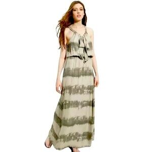 PARKER Silk Split Neck Tie Blouson Smocked Waist Marbled Tie Dye Maxi Dress S